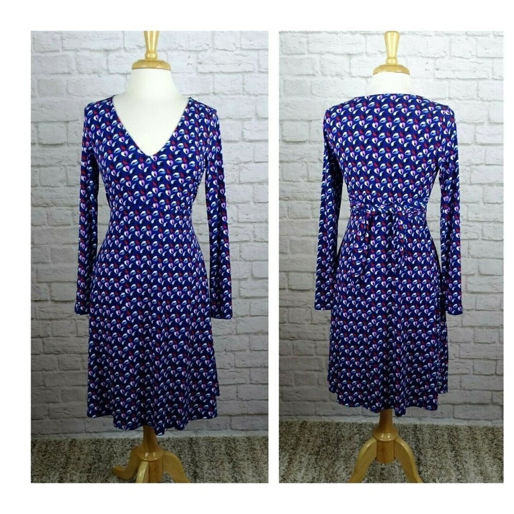 💰3/$25 Motherhood Maternity Dress Tie Back Blue Multicolor Long Sleeves